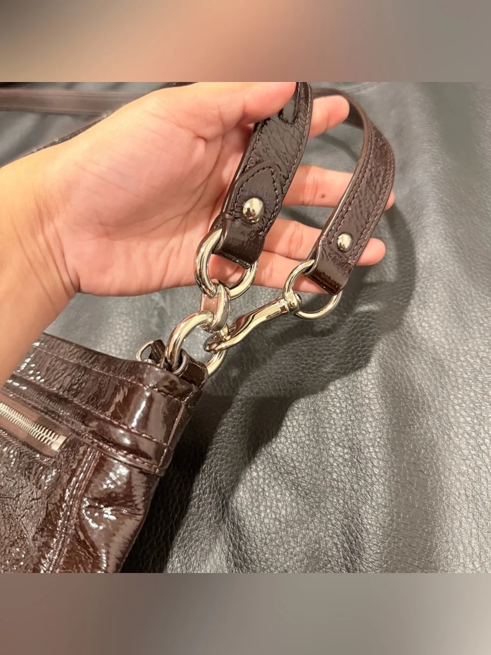 Coach Ashley Brown Patent Leather Shoulder / Handbag Purse Y2K